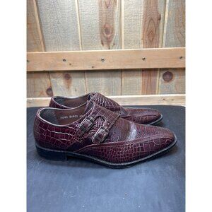 Stacy Adams Mens 8.5M Burgundy Crocodile Print Double Monk Strap Dress Shoes